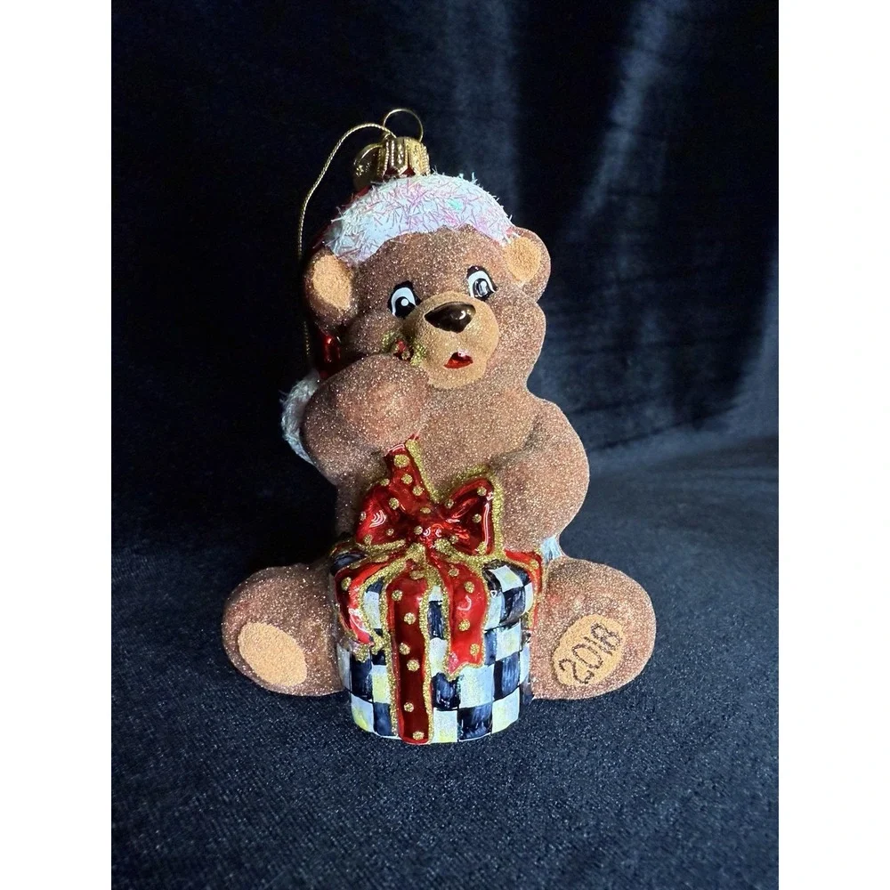 MACKENZIE CHILDS RARE 2018 Ted The Bear Glass Ornament Teddy Gift Courtly‎ Check